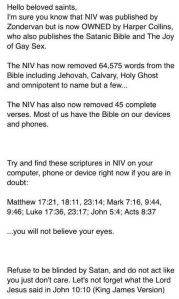 Post from Facebook Newsfeed about the NIV.